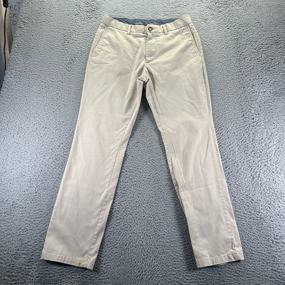 Old Navy Built-in Flex Pant Men's 31x32 Beige Cotton Khakis Straight Leg Stretch